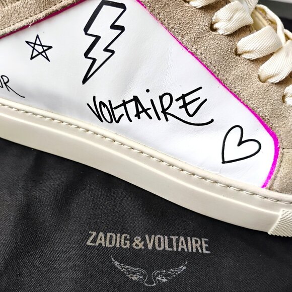 Zadig & Voltaire Women High Flash 100% Leather Sneaker with Side Zip in Paradise - Picture 13 of 16